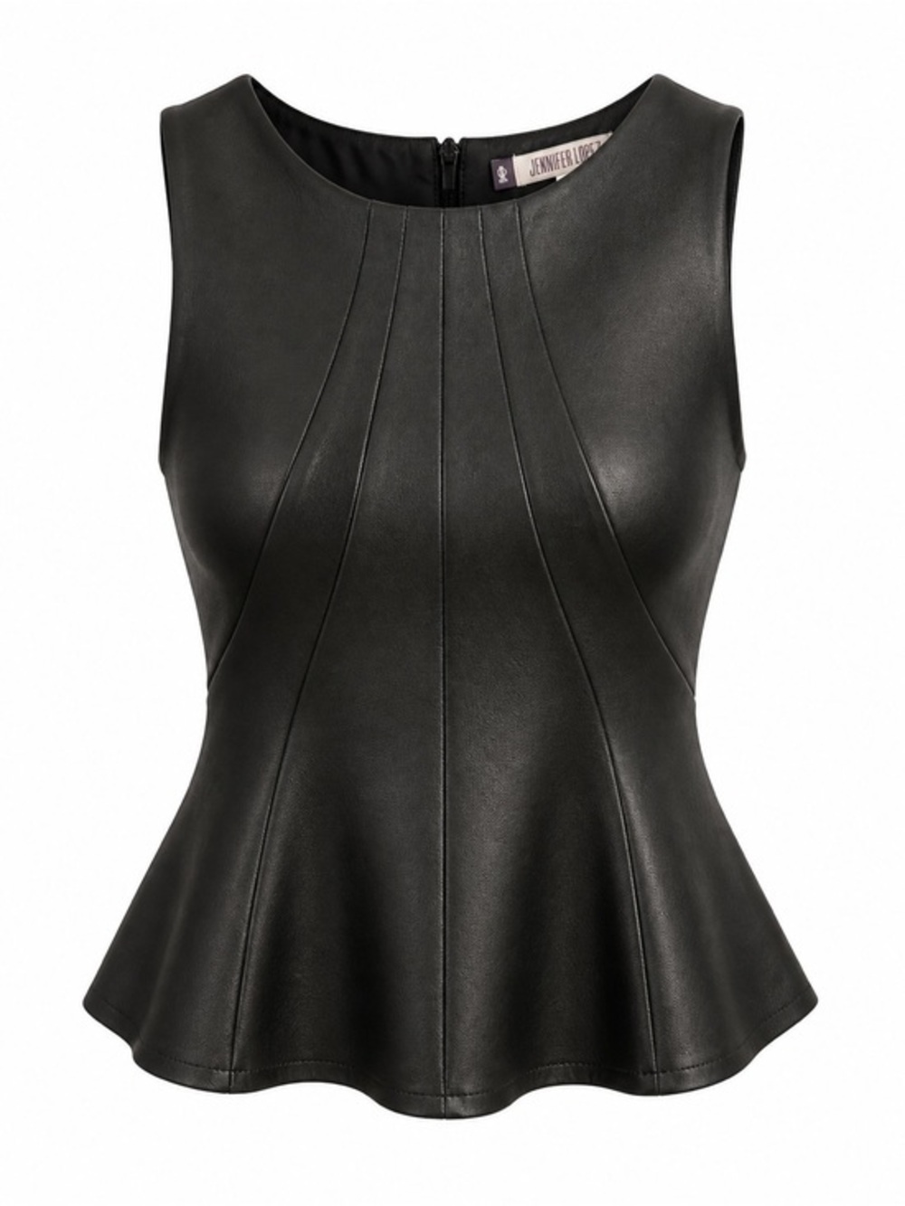 Jennifer Lopez Black Faux Leather Peplum Tank Top